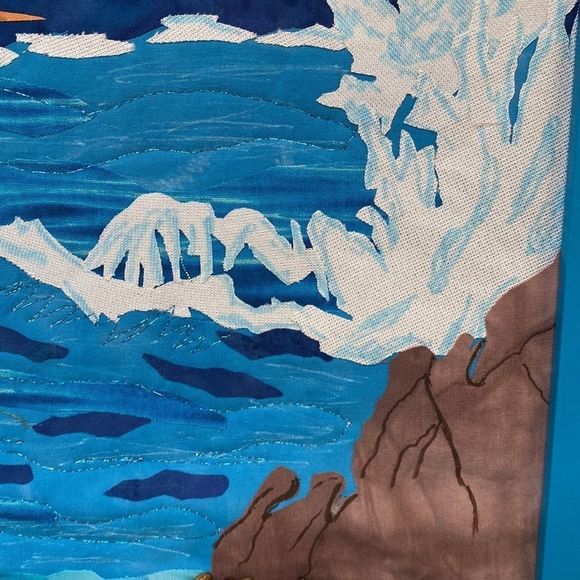 NEW! Handmade Framed Fabric Art - Crashing Waves - Picture 3 of 4